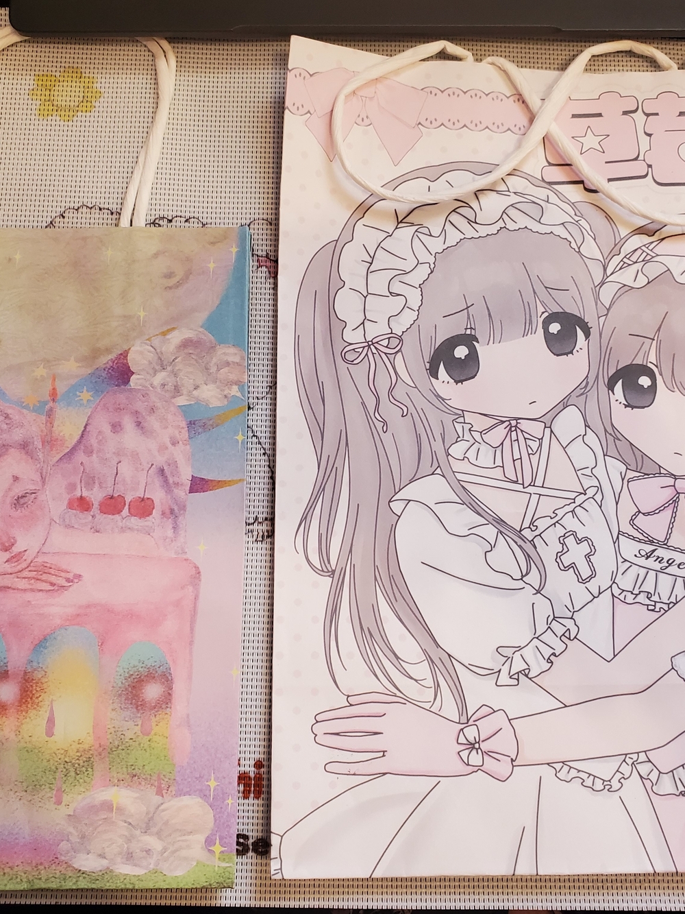 Kawaii Pastel Anime Gift Bag with Twin Maid Girls - Pink & White & Other Items